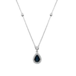 Halo Pear Drop 1.21 Carat Blue Sapphire 16-18 Inch Necklace