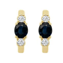 3 Stone Hoop 1.38 Carat Blue Sapphire Earrings