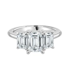 Emerald 3-Stone 3.05 Carat Emerald Lab Diamond Engagement Ring