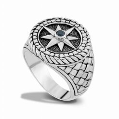 Samuel B. Quilted Design Black Spinel Star Mens Ring