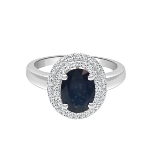 Double Halo 1.57 Carat Oval Blue Sapphire Ring