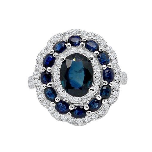 Triple Halo 1.27 Carat Blue Sapphire Ring