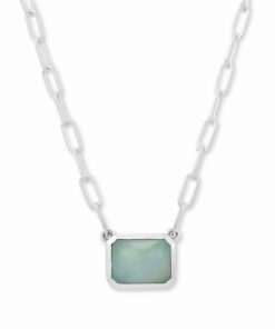Samuel B. Emerald Cut Solitaire Paper Clip Opal 18-20 Inch Necklace