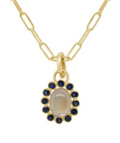 Kynite Halo & Cabochon Oval Pendant Moonstone Necklace