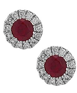 Round Halo 0.29 Carat Ruby Earrings
