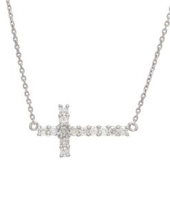 Sideways Cable Cross 0.25 Carat Diamond 16+2 Inch Necklace