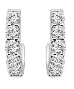 5 Stone Hoop 1.00 Carat Round Diamond Earrings