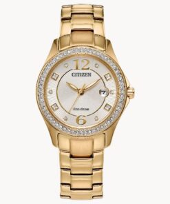 Citizen Crystal Bezel Champagne Dial Gold Tone Ladies Watch