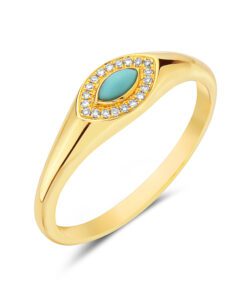 Marquise Halo Signet 0.08 Carat Turquoise Ring