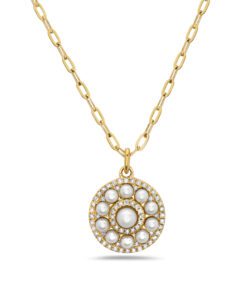 Round Pearl Halo Disc Freshwater Paper Clip Pearl 16-18 Inch Necklace