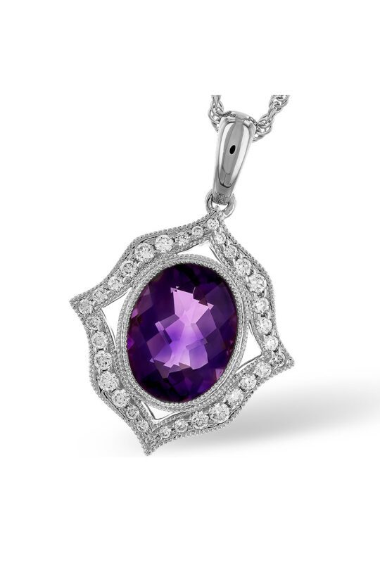 Fluted Halo Oval 1.52 Carat Amethyst Necklace
